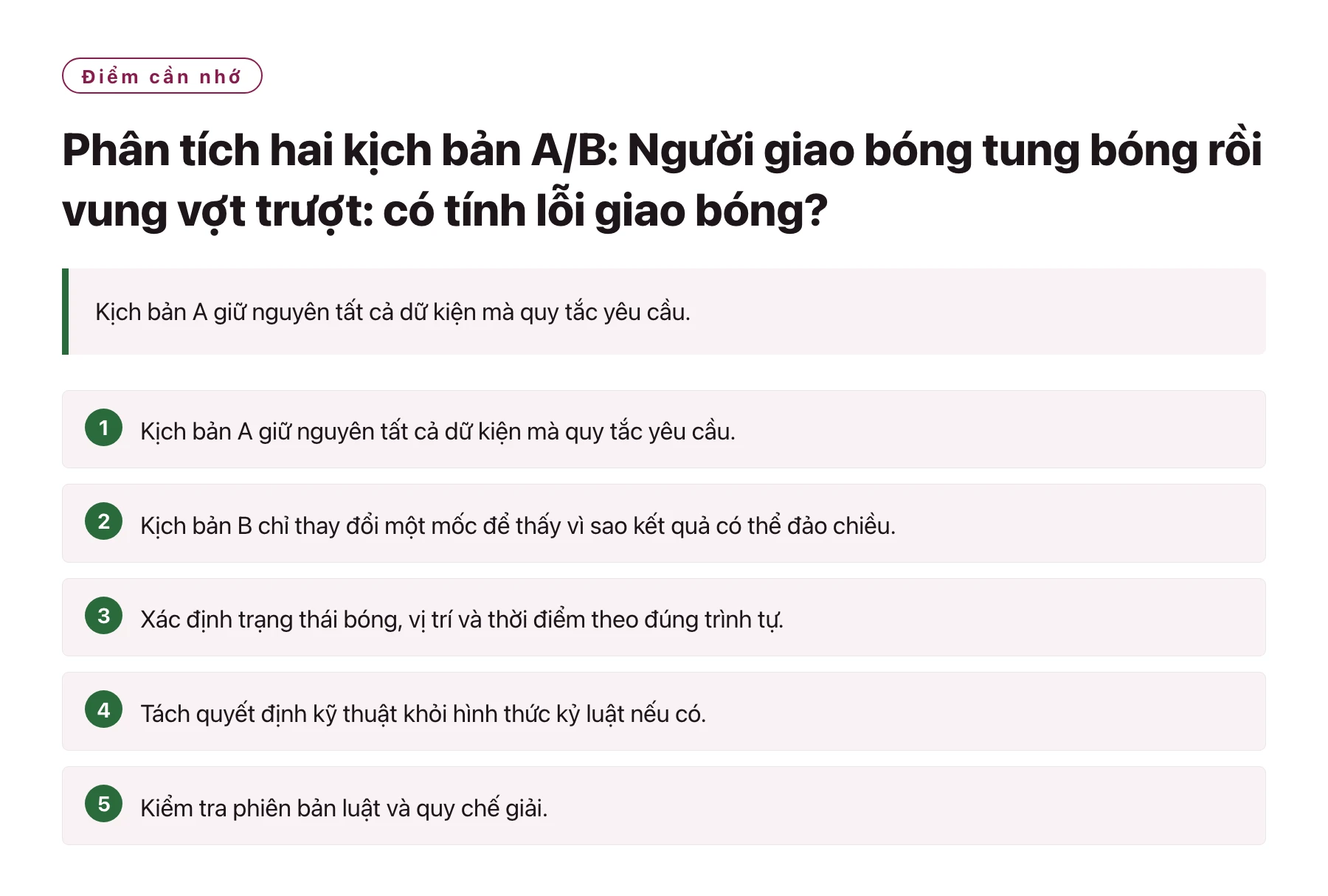 Phân tích hai kịch bản A/B: Người giao bóng tung bóng rồi vung vợt trượt: có tính lỗi giao bóng?——全文要点速览